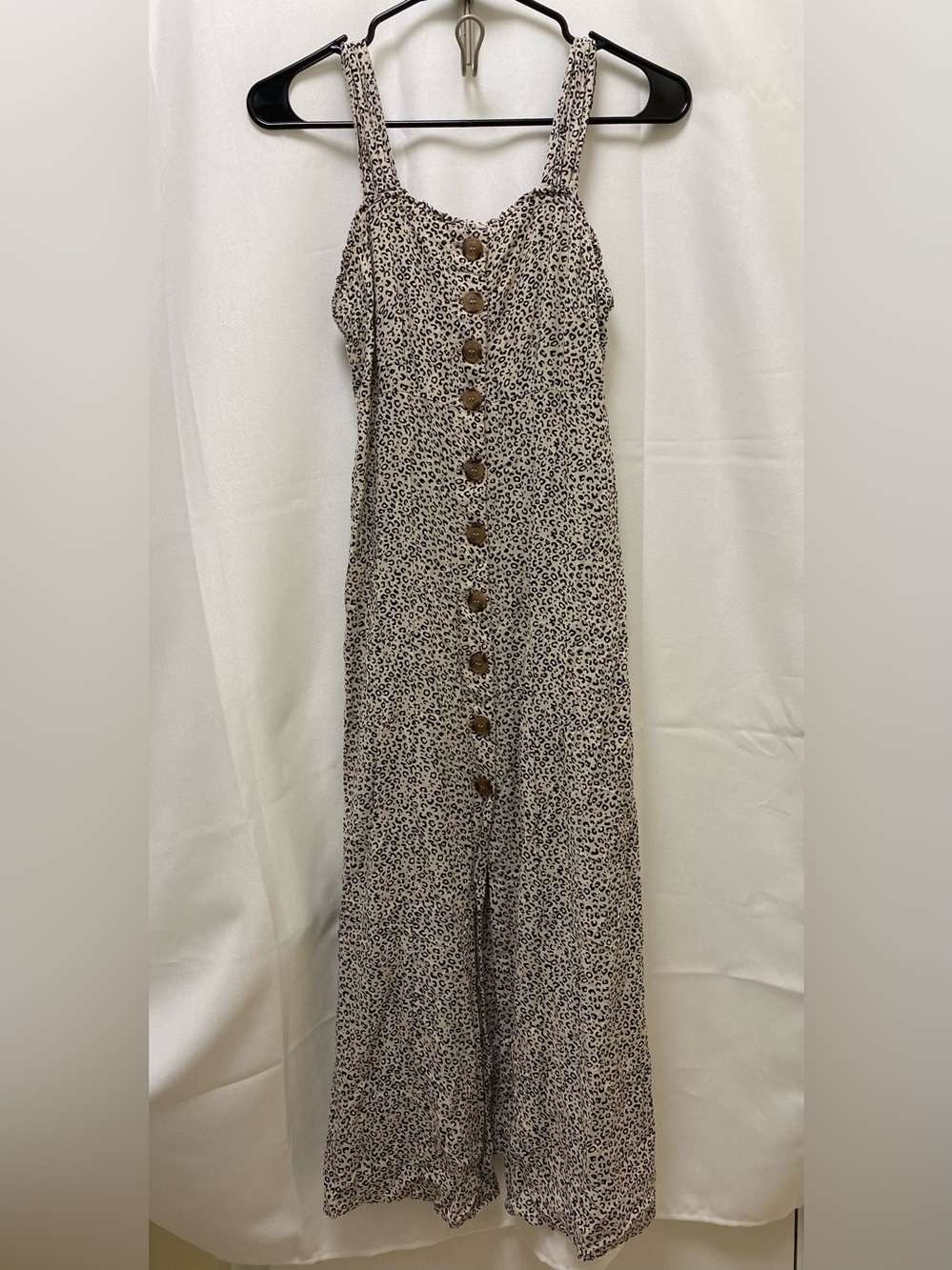 Japna Taupe and Black Leopard-Print Button-Front Maxi Dress